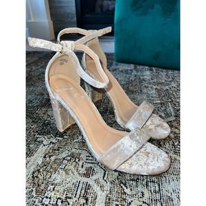 Elegant Cream Velvet Block Heels